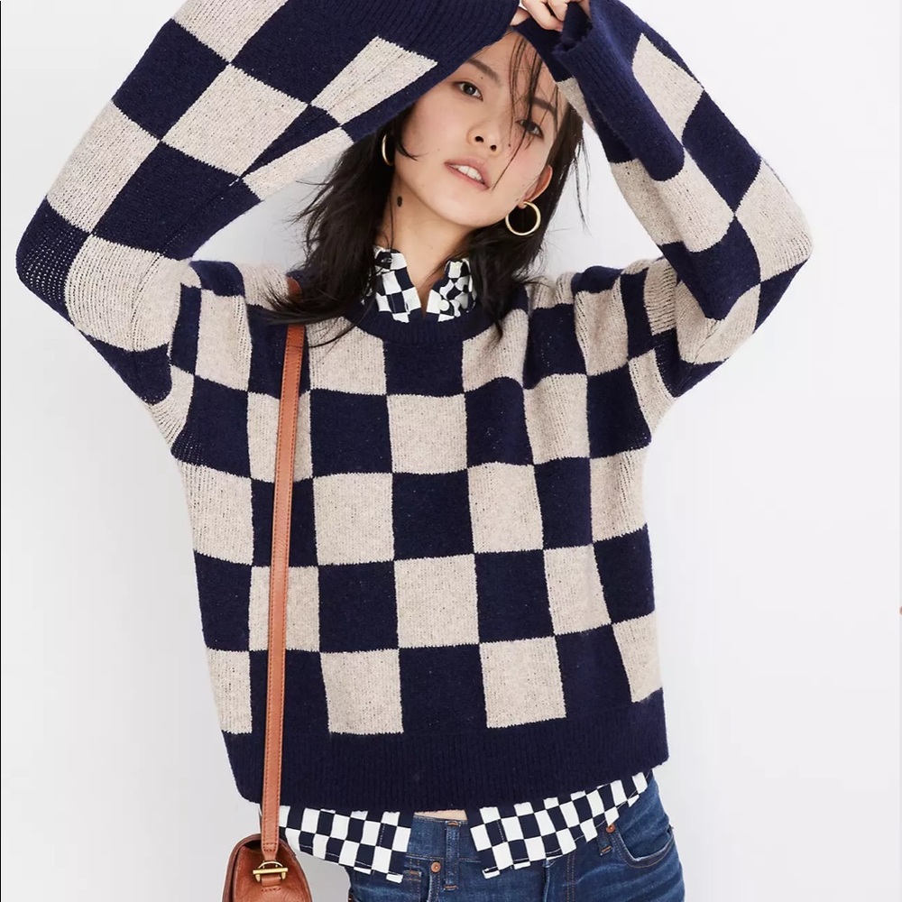 Madewell Cardiff Checkerboard Crewneck Sweater | S
